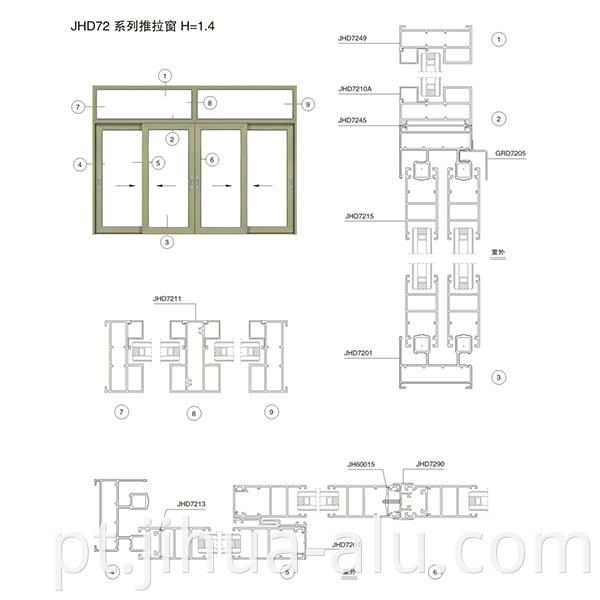 Aluminum JHD72-114 A Push-Pull Window Assembly Structure